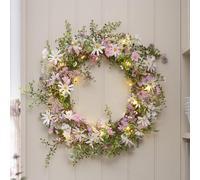 Lights4fun Couronne pré éclairée de marguerites pastel de printemps