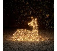 Lights4fun Déco Biche de Noël en Rotin Brune de 66 cm avec 140 LED Statique Couleur Blanc Chaud Lumières de Noël pour Extérieur Décoration de Noël Figurine de Noël