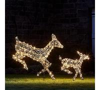 Duo de Rennes de Noël Harlow en Rotin Biche et Faon 300 LED Bicolore