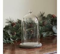 Lights4fun Déco de Cloche en Verre avec Base en Bois Gris de 20,5cm pour Intérieur