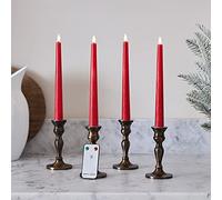 Lights4fun Déco de Noël Lot de 4 Chandelles TruGlow® en Cire Rouge et LED Blanc Chaud à Piles Télécommandées pour Intérieur