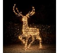 Lights4fun Grand Renne de Noël en Rotin Brun 2m - 400 LED Statique Couleur Changeante pour Extérieur - Décoration et Figurine