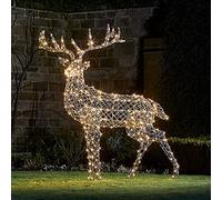 Lights4fun Déco Grand Renne de Noël en Rotin Gris de 1,68m avec 400 LED Statique Couleur Changeante pour Extérieur