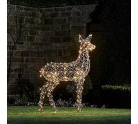 Lights4fun Déco Grande Biche de Noël en Rotin Gris de 1,3m avec 300 LED Statqiue Couleur Changeante pour Extérieur