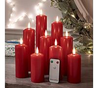 Lights4fun Déco Lot de 9 Bougies Fines TruGlow en Cire Rouge et LED Blanc Chaud Télécommandées