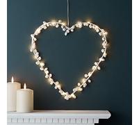 Lights4fun Déco Saint-Valentin Cœur à 20 LED Blanc Chaud avec Pompons Blanc pour Intérieur