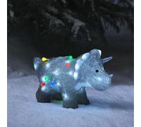 Lights4fun Dinosaure Tricératops Lumineux à Piles avec 40 LED Blanc et Minuterie Figurine de Noël en Acrylique de 36 cm Décoration d'Extérieur
