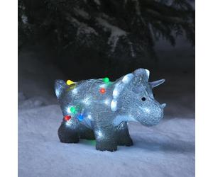Lights4fun Dinosaure Tricératops Lumineux à Piles avec 40 LED Blanc et Minuterie Figurine de Noël en Acrylique de 36 cm Décoration d'Extérieur