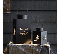 Lights4fun Duo de Lanternes en Métal Noir pour l'Extérieur Décorations d'halloween Piles Minuterie
