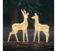Lights4fun Duo de Rennes de Noël Lumineux en Acrylique avec 650 LED Blancs pour Extérieur