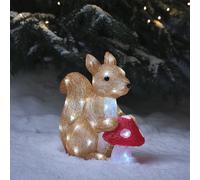 Lights4fun Écureuil Lumineux à Piles avec 40 LED Blanc et Minuterie Figurine de Noël en Acrylique de 32 cm Décoration d'Extérieur