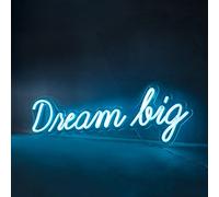 Lights4fun Enseigne Lumineuse « Dream Big » en Néon LED Bleu pour Mur Intérieur