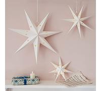 Lights4fun Ensemble de 3 étoiles LED en papier pliable pour décoration de Noël à l'intérieur, fonctionnant sur piles avec minuteur, étoiles lumineuses de Noël pour la chambre des enfants, décoration