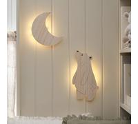 Lights4fun Ensemble de lampes murales lune et ours | LED blanc chaud | Fonctionne avec piles | Télécommande et minuterie | Applique murale pour chambre d'enfant | Décoration murale décorative Lampe de