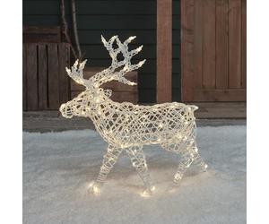 Lights4fun Figur de renne LED 3-en-1 éclairée 70 cm avec minuterie, éclairage de Noël pour l'intérieur et l'extérieur, fonctionnement sur batterie