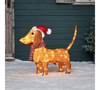 Lights4fun Figure Teckel de Noël à 80 LED Blanc Chaud en Fils de Coton pour Extérieur