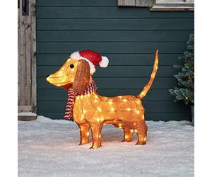 Lights4fun Figure Teckel de Noël à 80 LED Blanc Chaud en Fils de Coton pour Extérieur