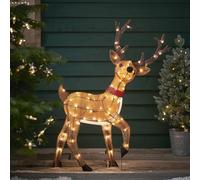 Lights4fun Figurine de Renne de Noël LED pour Extérieur Fonctionnant à Pile avec Minuteur Décoration de Jardin 1m