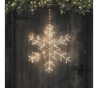 Lights4fun Flocon de Neige de 60 cm en Acrylique à Suspendre avec 125 Micro LED Blanc Chaud à Piles avec Minuterie Décoration de Noël pour Intérieur et Extérieur