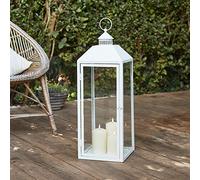 Lights4fun Grande Lanterne Blanche en Métal avec 3 Bougies LED TruGlow® à Piles pour Extérieur avec Télécommande