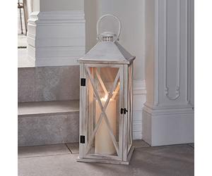 Lights4fun Grande Lanterne Déco en Bois de 59,3cm avec Bougie LED TruGlow® à Piles pour Intérieur