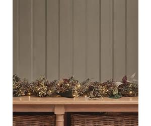 Lights4Fun Guirlande Automne-Hiver - Illuminée par LED Blanc Chaud, Feuillage Artificiel en Prune, Ocre & Vert sur Branche Naturelle - Piles avec minuterie - Déco pour l'intérieur & l'extérieur - 2 m