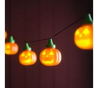 Lights4fun Guirlande de Citrouilles Halloween Animées avec Visages Hilares - 6 LEDs Blanc Chaud sur Câble Noir 1,5 m - Guirlande à Piles avec Minuterie, Pour Déco Intérieure & Extérieure IP44