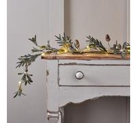 Lights4fun Guirlande de Noël de 1,5 m avec Feuillage Artificielle et Glands avec 50 Micro LED à Piles avec Minuterie Chemin de Table de Noël Décoration Maison Intérieur