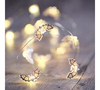 Lights4fun Guirlande Halloween 1,9 m avec 20 Chauves-Souris LED Violettes/Blanches, Blanc Chaud sur Fil Argenté, à Piles avec Minuterie 6h, Déco Intérieure pour Halloween Effrayant