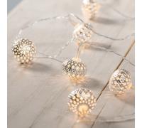 Lights4fun Guirlande Lumineuse 10 Boules Marocaines Argentées LED Blanc Chaud à Piles