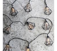 Lights4fun Guirlande Lumineuse 10 Lanternes Géométriques LED en Métal Noir à Piles