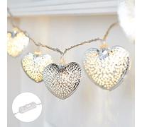 Lights4fun Guirlande Lumineuse 20 Cœurs Métalliques Argentés à LED Blanc Chaud Déco pour Intérieur