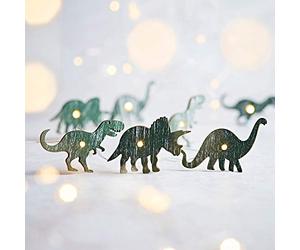 Lights4fun Guirlande Lumineuse 20 Dinosaures en Bois à Micro LED à Piles