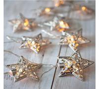 Lights4fun Guirlande lumineuse à 10 étoiles argentées à piles
