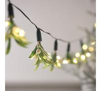 Lights4fun Guirlande Lumineuse à 8 Petits Bouquets de Gui Artificiel avec 40 LED Blanc Chaud à Piles avec Minuterie Déco de Noël pour Intérieur et Extérieur