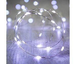 Lights4fun Guirlande Lumineuse à Piles avec 20 Micro LED Blanc sur Câble Argenté