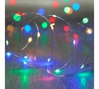 Lights4fun Guirlande Lumineuse à Piles avec 20 Micro LED Multicolore sur Câble Argenté