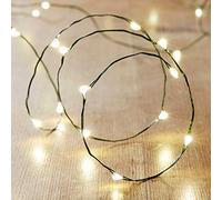 Lights4fun Guirlande Lumineuse à Piles avec 50 Micro LED Blanc Chaud sur Fil Vert