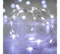 Lights4fun Guirlande Lumineuse à Piles avec 50 Micro LED Blanches sur Câble Argenté