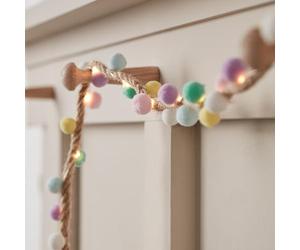 Lights4fun Guirlande Lumineuse à Pompons Pastel Multicolores avec 30 Micro LED Blanc Chaud à Piles Déco pour l'Intérieur