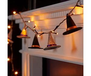 Lights4fun Guirlande lumineuse avec 20 LED - Design de chapeau de sorcière en feutre - Décoration d'automne pour Halloween - Fonctionnement sur piles & minuterie - pour l'intérieur - longueur 230 cm