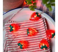 Lights4fun Guirlande Lumineuse de 10 Fraises avec LED Blanc Chaud à Piles pour Intérieur