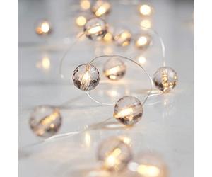 Lights4fun Guirlande Lumineuse de 20 Perles à Micro LED Blanc Chaud à Piles pour Déco Intérieur