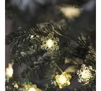 Lights4fun Guirlande Lumineuse de Noël à 50 Flocons de Neige et LED Blanc Chaud à Piles avec Minuterie Déco de Noël pour Intérieur et Extérieur