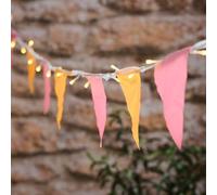 Lights4fun Guirlande lumineuse fanions lumineux | avec 50 LED blanc chaud | Fonctionne avec piles & minuterie | Décoration pour printemps et été intérieur extérieur jardin | Rose & Jaune | Longueur 5