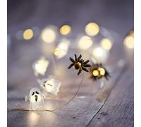 Lights4fun Guirlande lumineuse fantômes et araignées d'Halloween de 1,9 m avec 10 fantômes LED blanc froid et 10 araignées sur fil argenté, fonctionne avec piles, avec minuterie de 6 heures