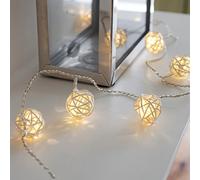 Lights4fun Guirlande Lumineuse LED à Piles avec 16 Boules Blanc Chaud en Rotin Tressé de
