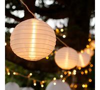 Lights4fun Guirlande Lumineuse LED avec 20 Lampions Chinois Blancs pour Intérieur/Extérieur