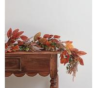 Lights4fun Guirlande Pré-Éclairé d'automne avec Feuillage Artificielle de 2 m et 50 LED Blanc Chaud à Piles et Minuterie pour Décoration de Table Déco pour Intérieur