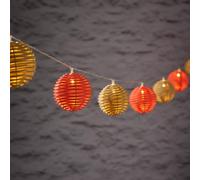 Lights4fun Guirlande Solaire Extérieure 2,25 m - 10 Boules en Rotin Orange & Beige avec LED Blanc Chaud, pour Jardin, Balcon ou Terrasse